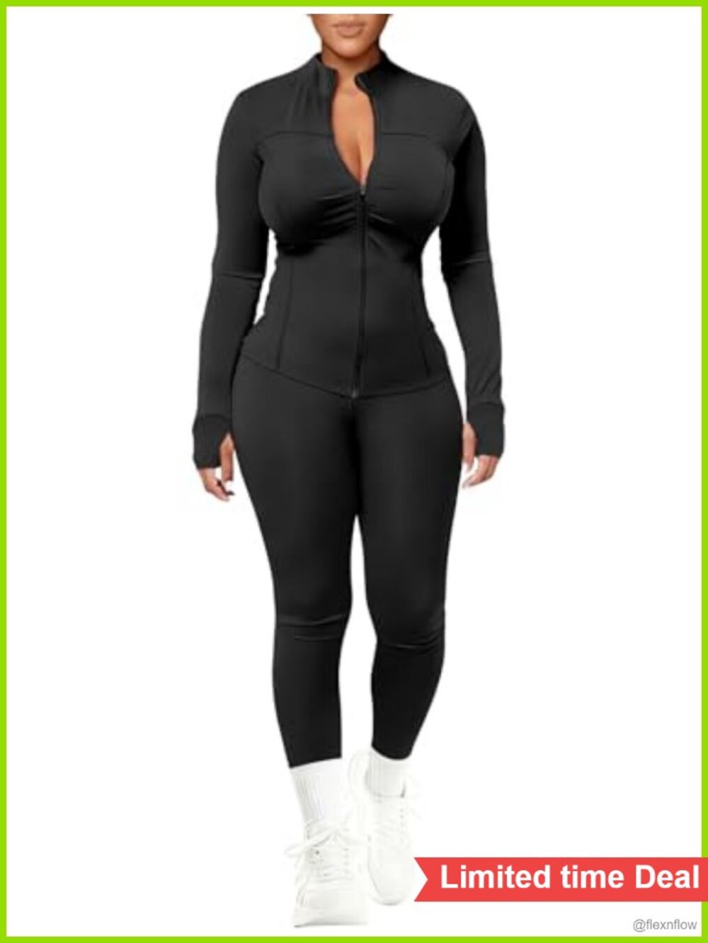 Women's 2-Piece Workout Set, Zip Jacket & High Waist Leggings, Slim Fit Gym